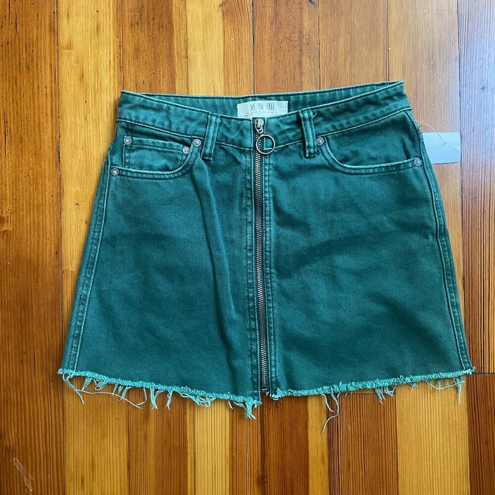 Free People We The Free Cotton Zip Up Women’s Green Mini Denim Skirt